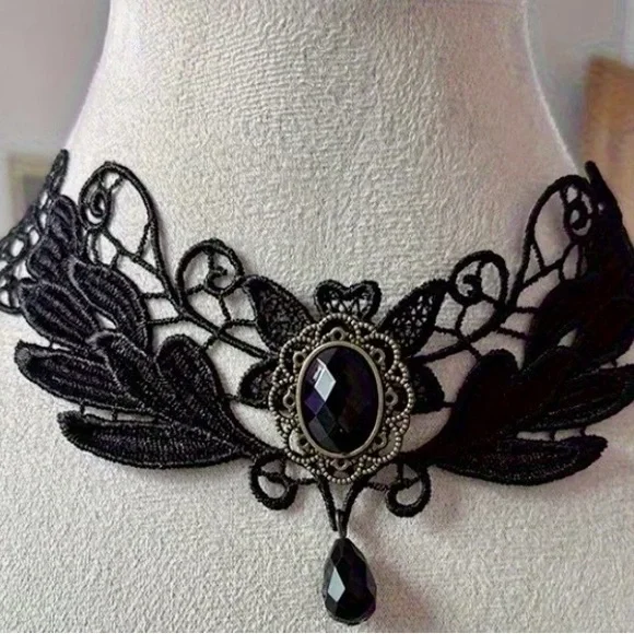 Black Gothic Lace Choker Victorian Dark Academia Necklace Goth - Picture 7 of 10
